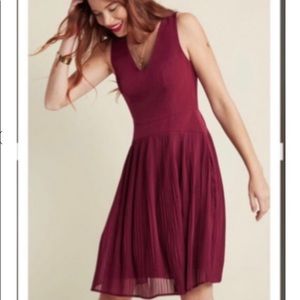 Lace & Mesh burgundy knee length cocktail dress from Modcloth